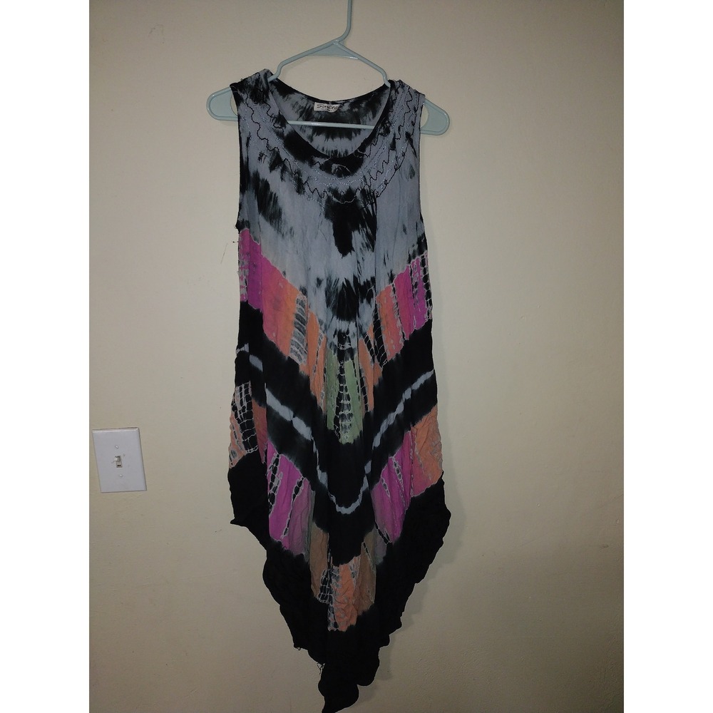 Sante Classics Women Tie Dye Handkerchief Hem Boho Festival Dress one size